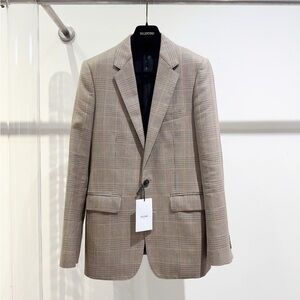 Authentic Celine Plaid Blazer in Tan and Gray